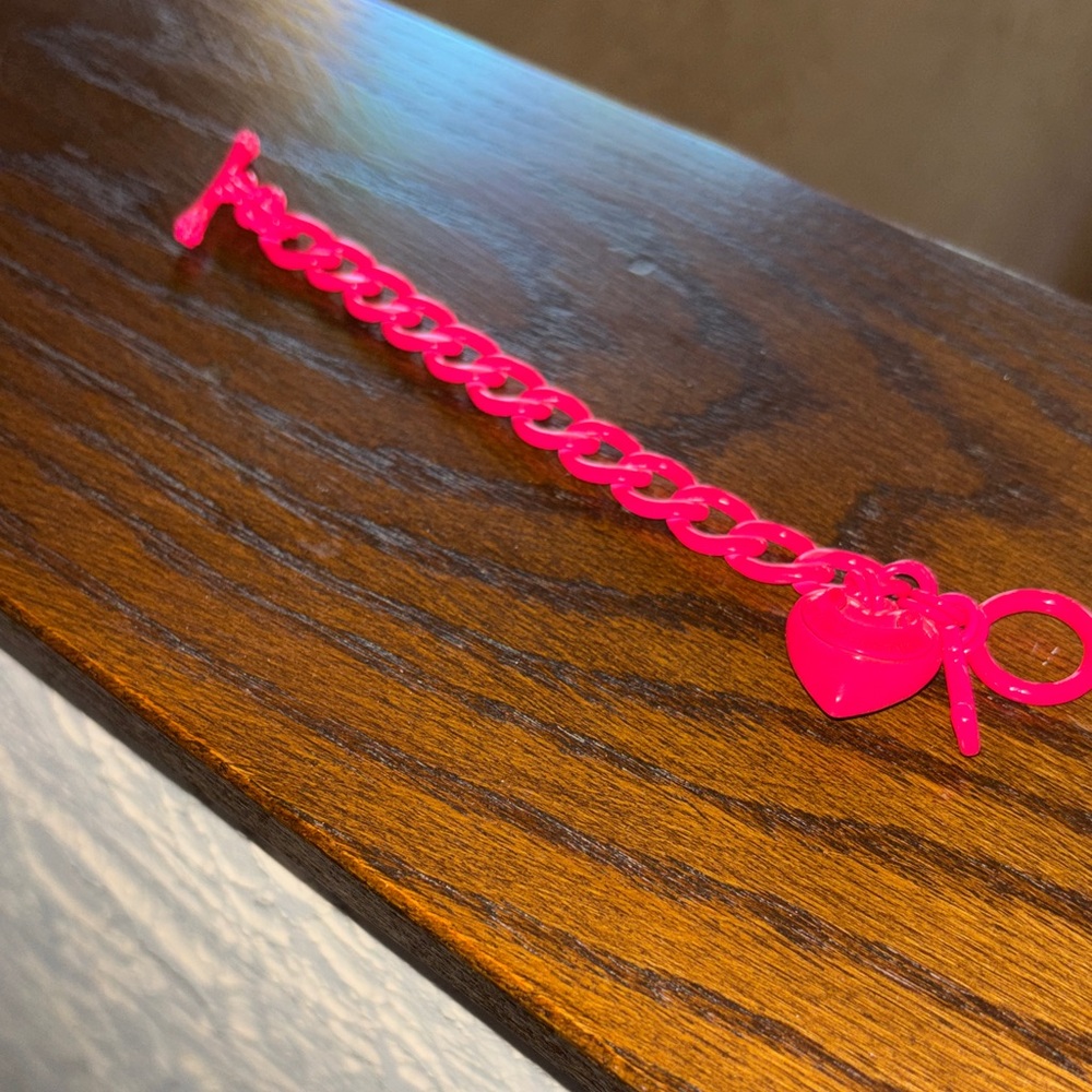 Juicy Couture Neon Pink Heart Charm Chain Bracelet